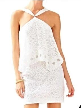 Lilly Pulitzer Dress White Pearson Resort Oyster Shell Lace Halter Size 00